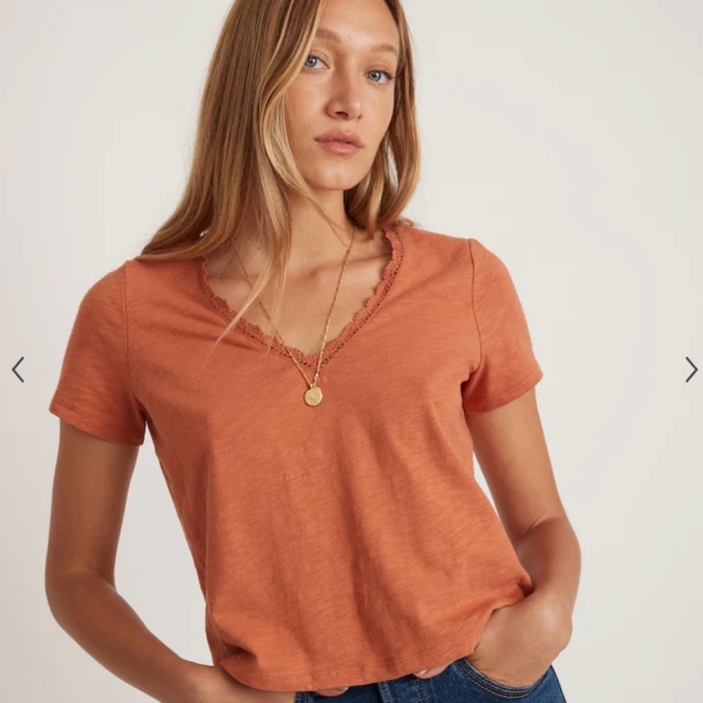 Marine Layer Orange Lace-Trim Tee
